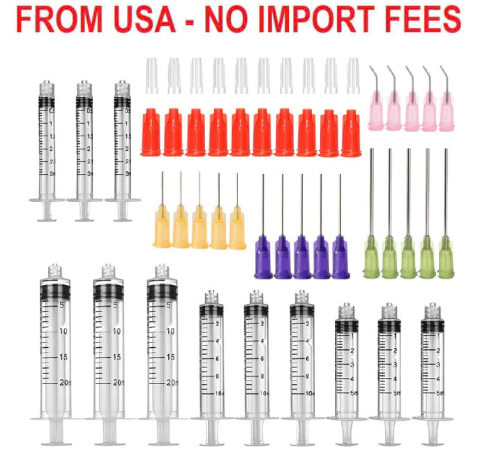 52 Pcs – 3ml 5ml 10ml 20ml Syringes with 14ga, 20ga,21ga, 23ga Blunt Tip Needles