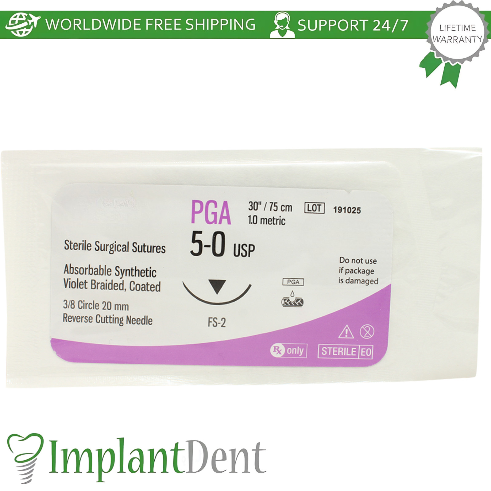 Dental Thread SteriIe Individual Packs 12pcs 75cm 3/8 Circle 20.0mm Reverse