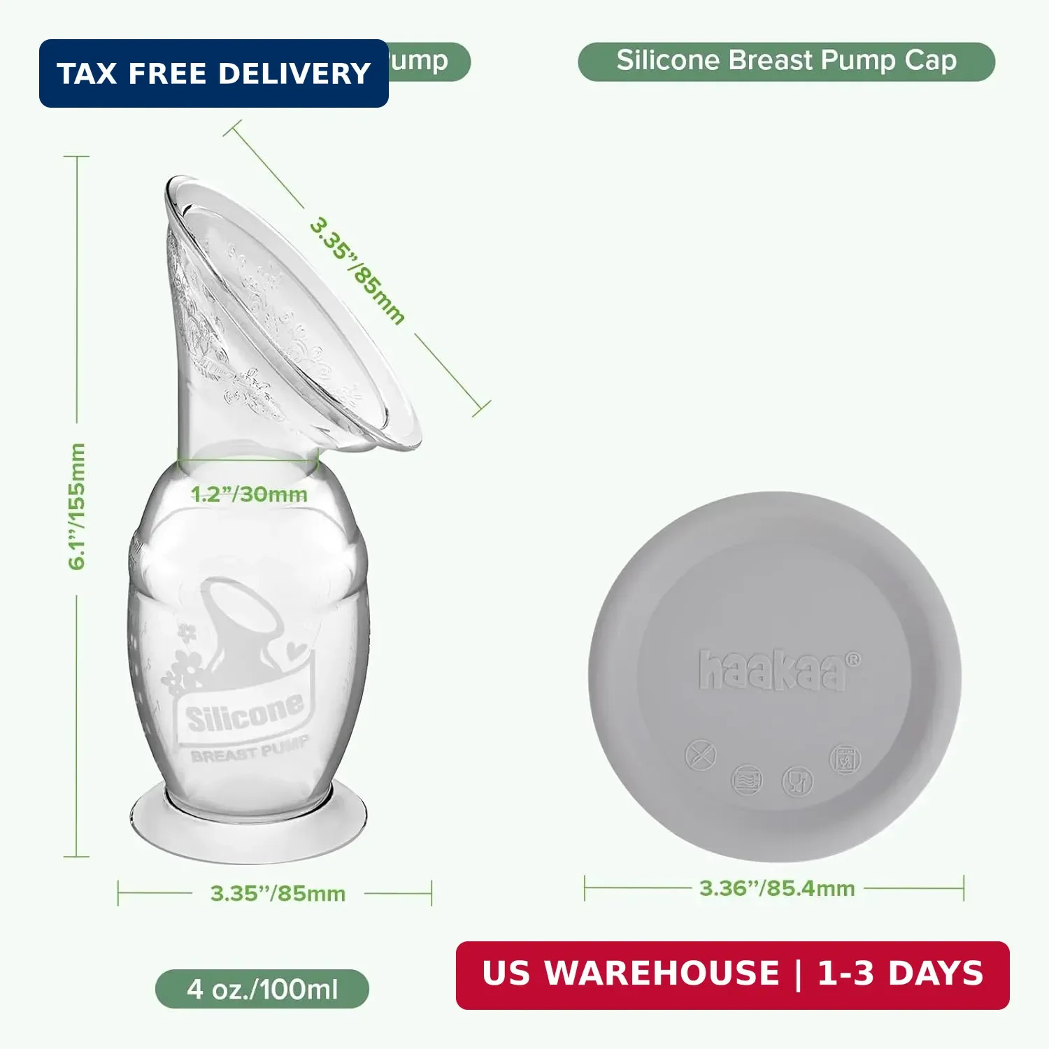 Haakaa Manual Breast Pump with Base 4 Fl Oz/100ml+Lid