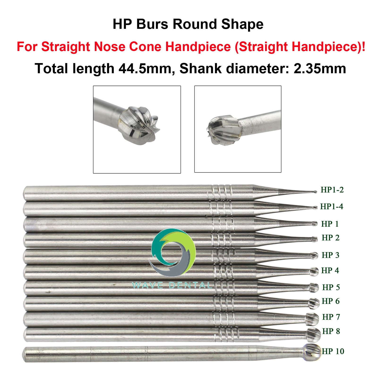 Wave Dental Carbide Bur Round HP 1 2 3 4 5 6 8 10 44.5mm Long Straight Low Speed