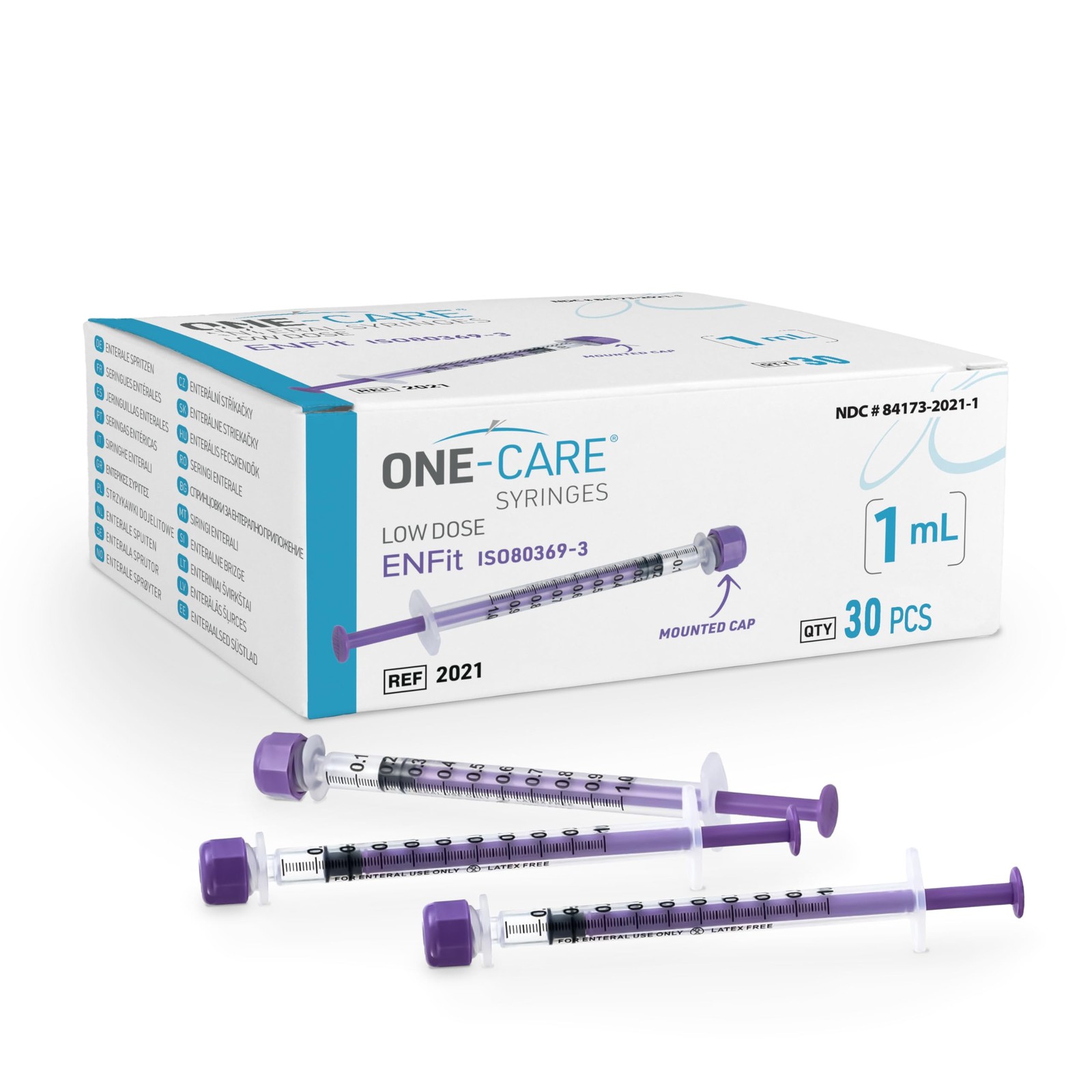 ONE-CARE Lab ENFit Syringe 1ml with Mounted Cap, Transparent