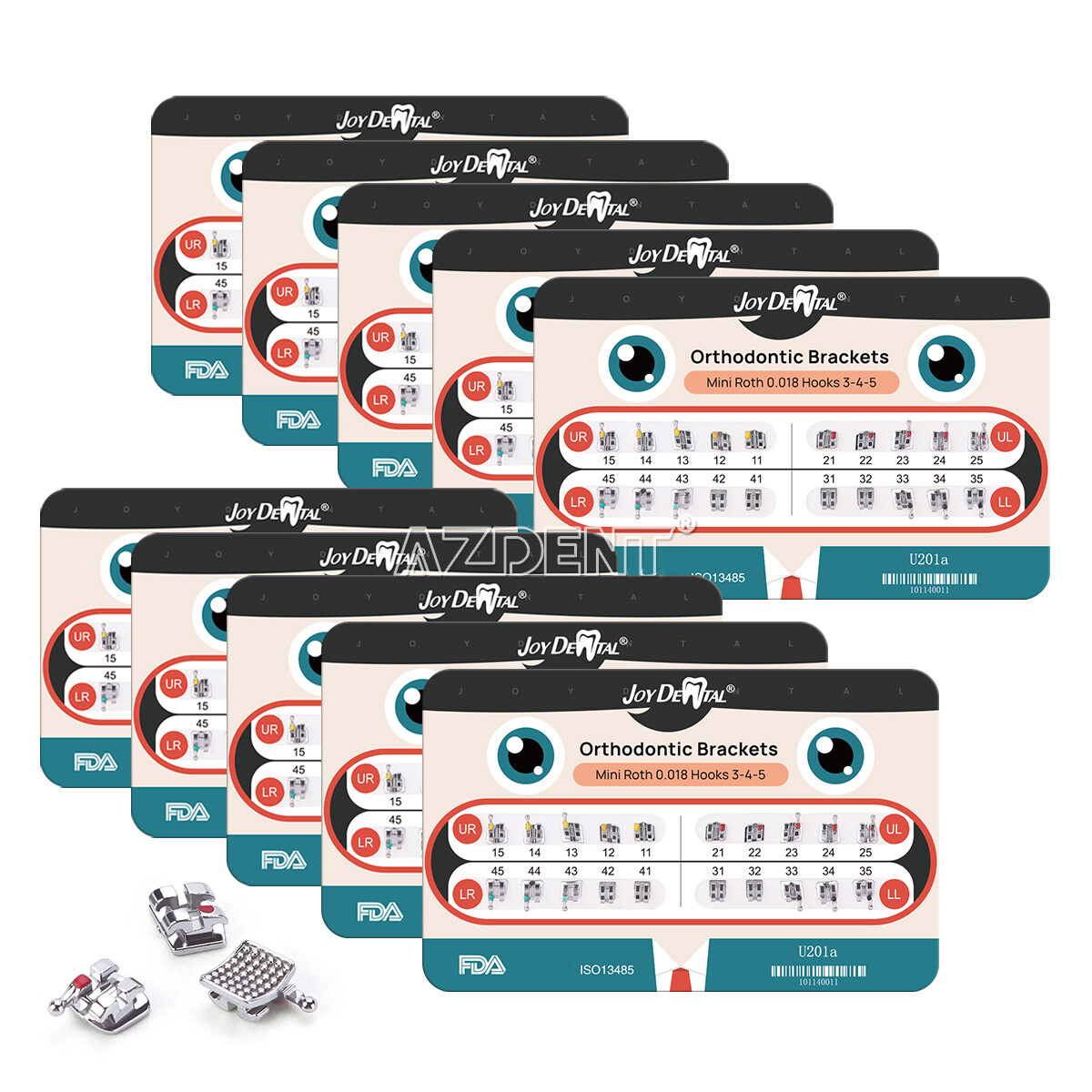 20Pcs Dental Orthodontic Metal Brackets Braces Mini Roth/MBT 018/022 Hooks 345