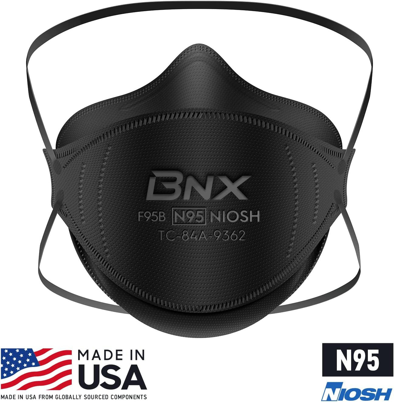 BNX N95 Mask Black NIOSH Certified MADE in USA Particulate Respirator Protective