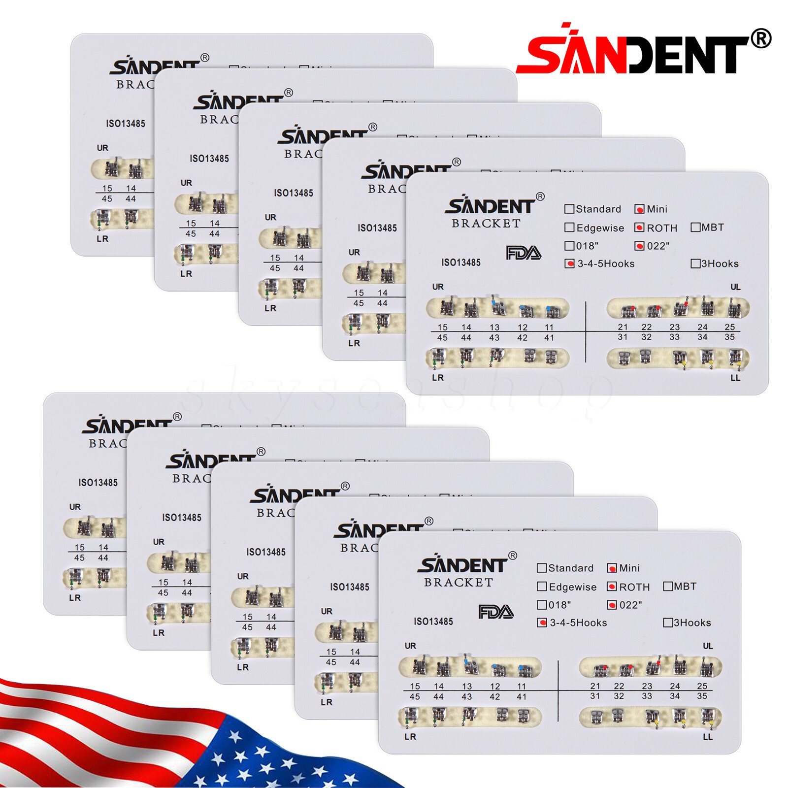 SANDENT Dental Orthodontic Metal Brackets Braces Mini/Standard Roth/MBT 022