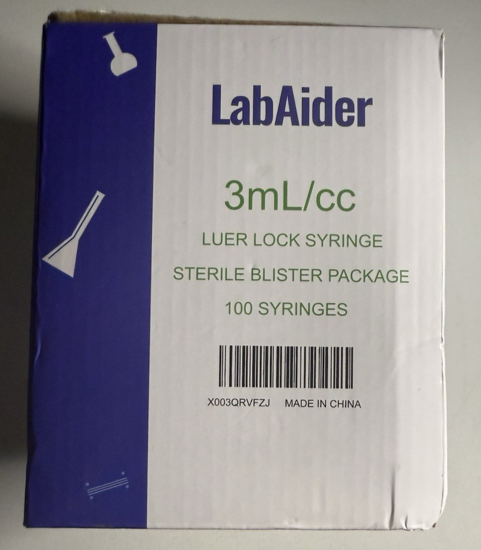100pk Labaider 3ml Sterile Disposable Syringes With Cap Luer Lock Tip With Cover