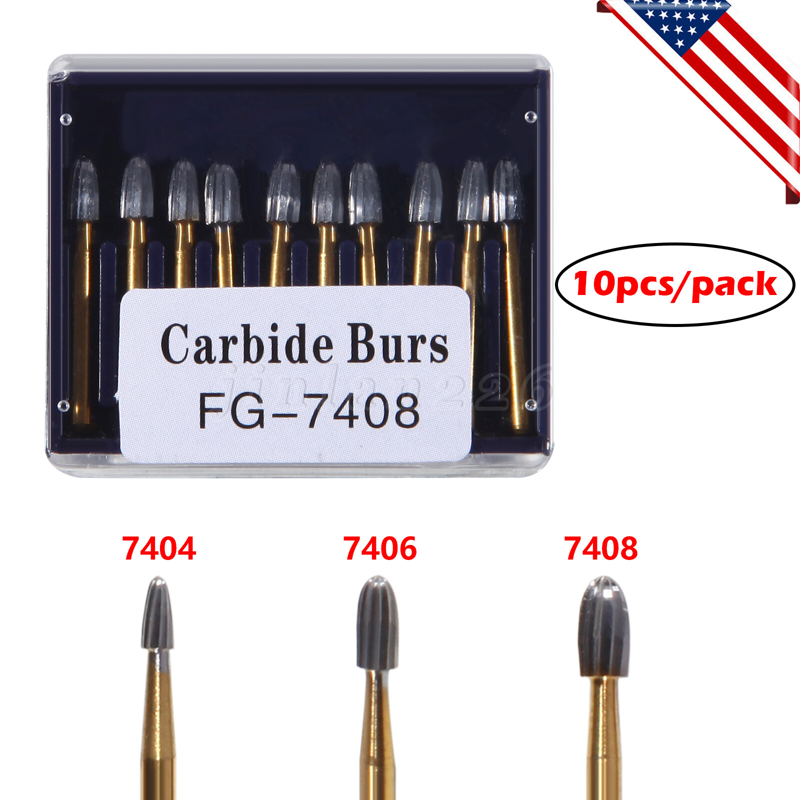 Dental Carbide Burs Trimming Finishing Polishing Egg Football FG 7404 7406 7408