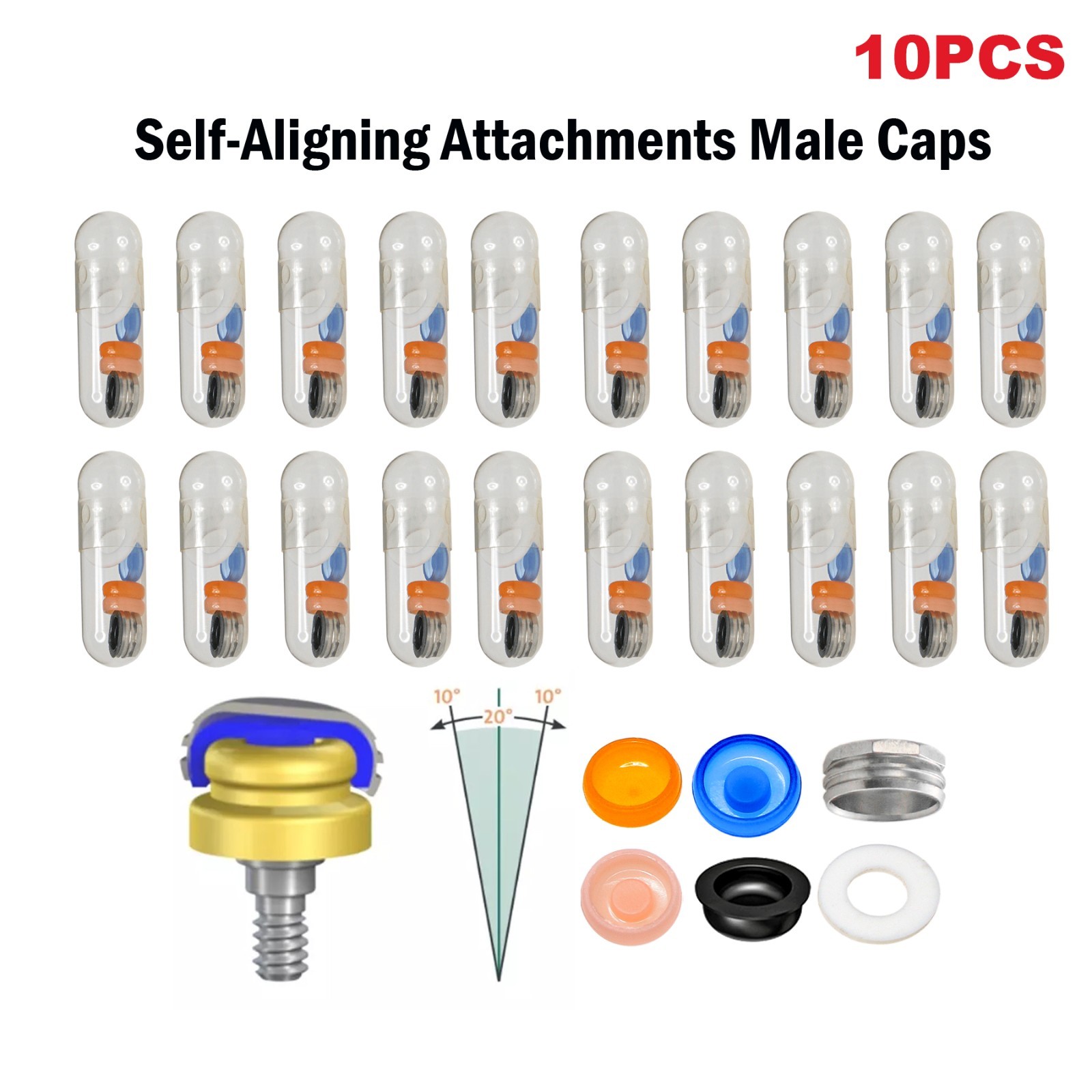 20pcs For Dental Overdenture Abutment Implant Retention Locator Male Cap Inserts