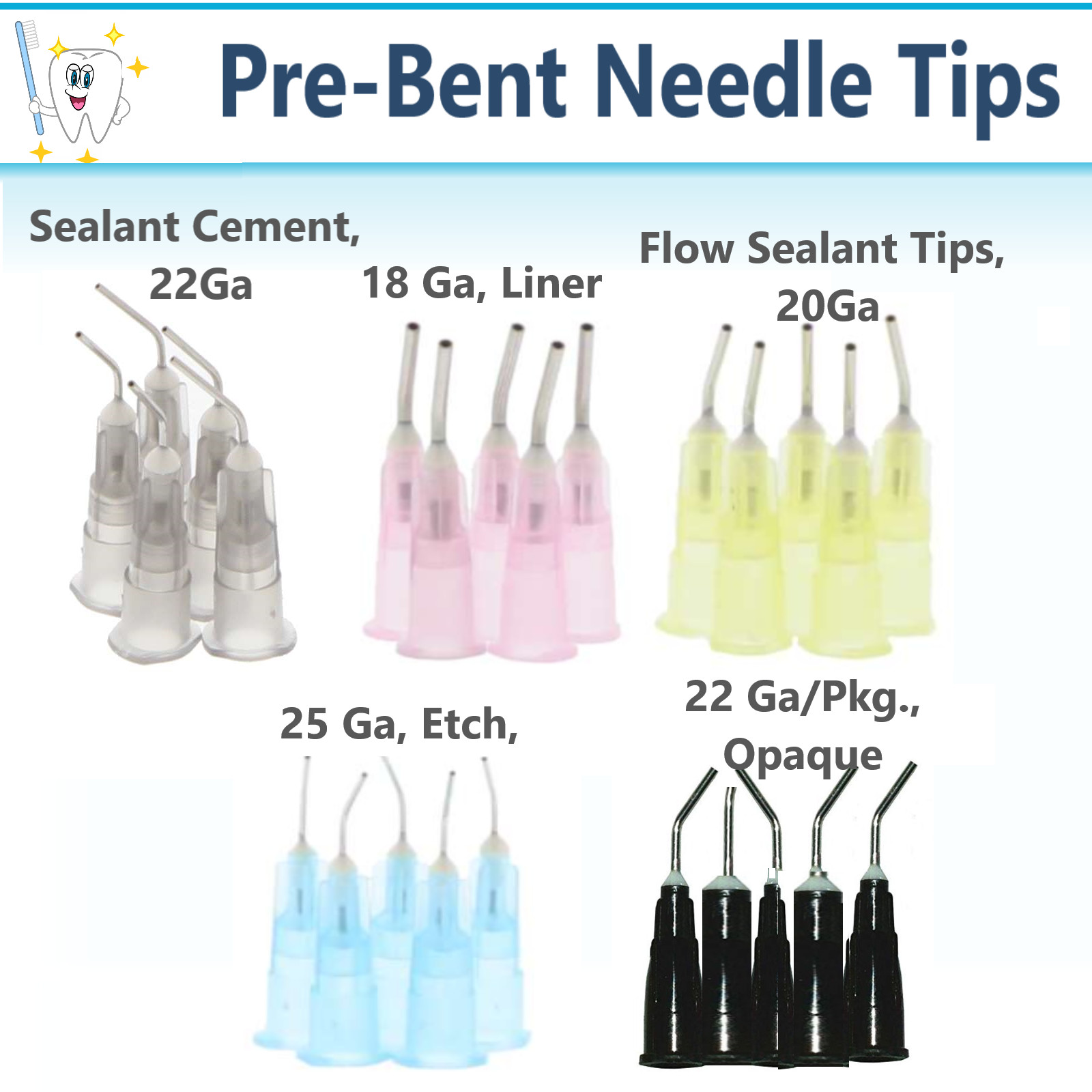 Dental Needle Tips for Etch Gel Composite Flow Applicator (Choose Gauge & Qty)