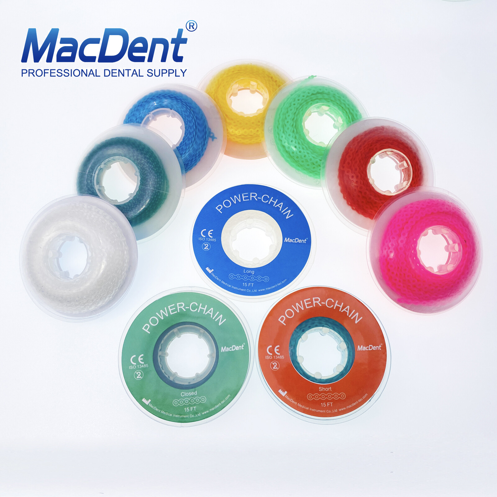 Elastic Power Chain Dental Orthodontic Rubber Braces Bands Short/Long 15“ Spool
