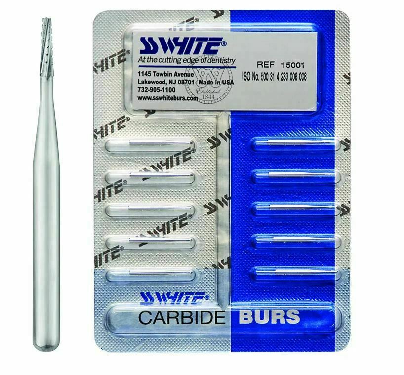 SS WHITE Dental Surgical Carbide Burs FG 701L CrossCut Taper Fissure(Pack of 10)