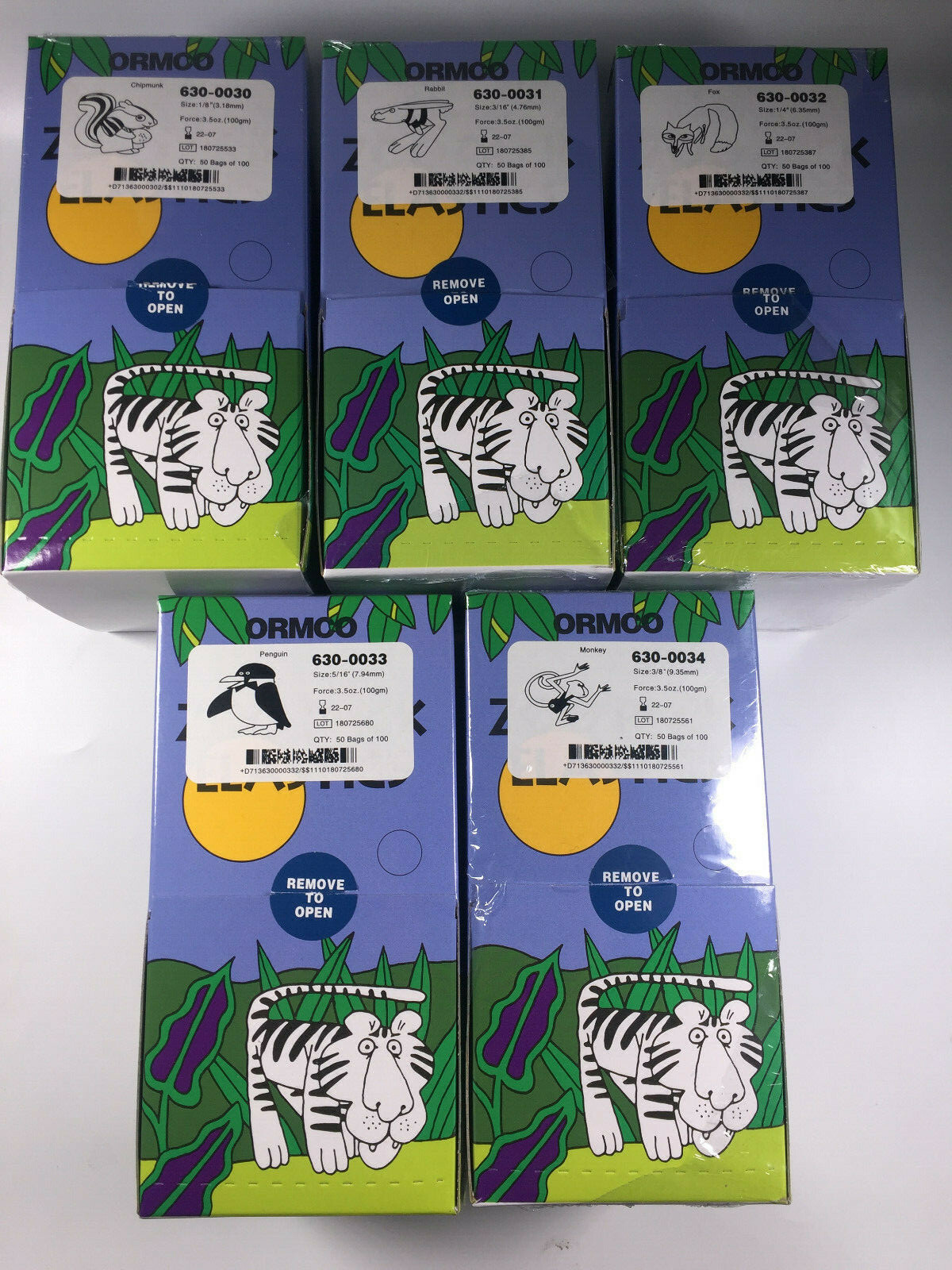 ORMCO Zoo Pack Elastics Dental Clear Yellow 5000/Box 3.5OZ 1/8 3/16 1/4 5/16 3/8