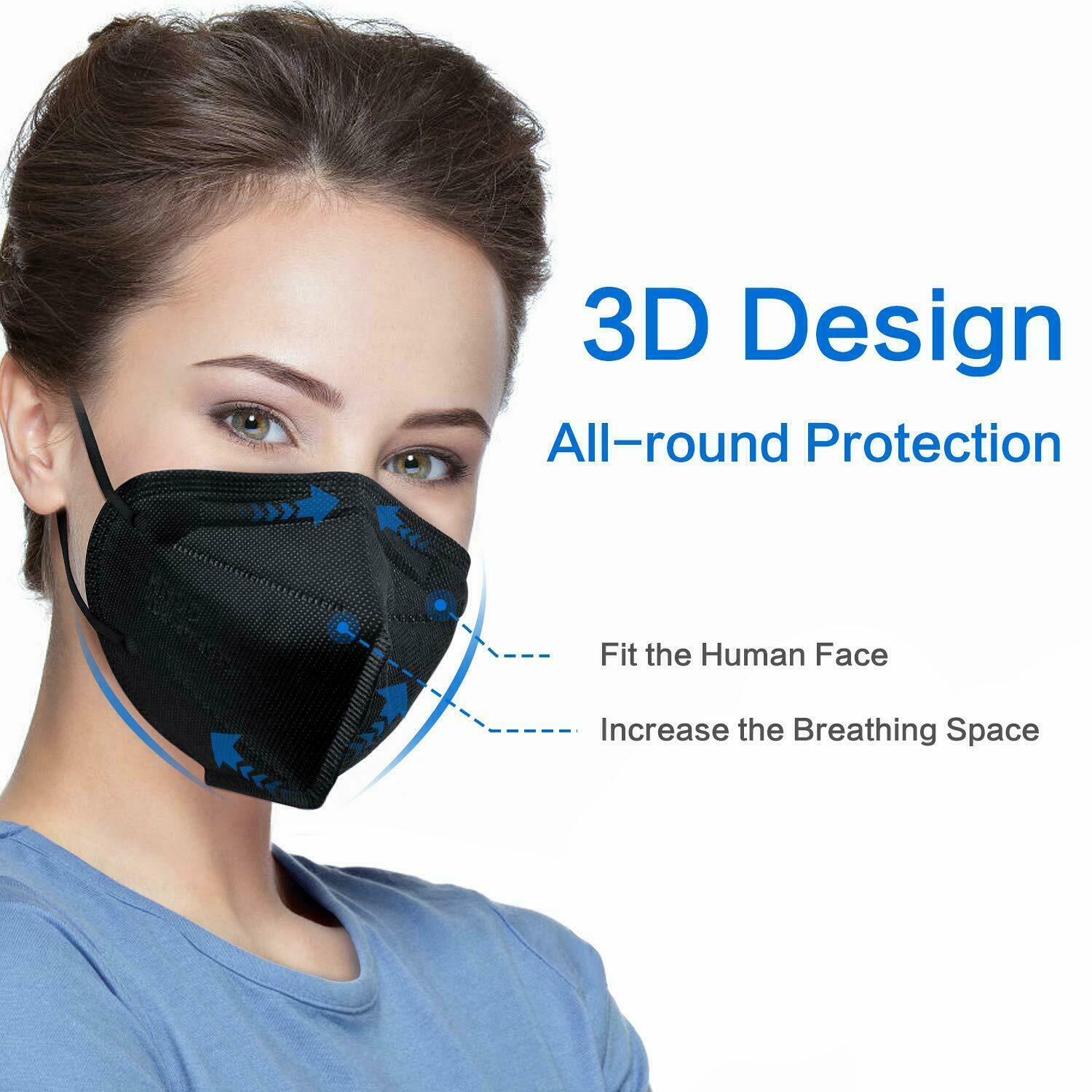 30/50 Pcs Black KN95 Protective 5 Layers Face Mask BFE 95% Disposable Respirator
