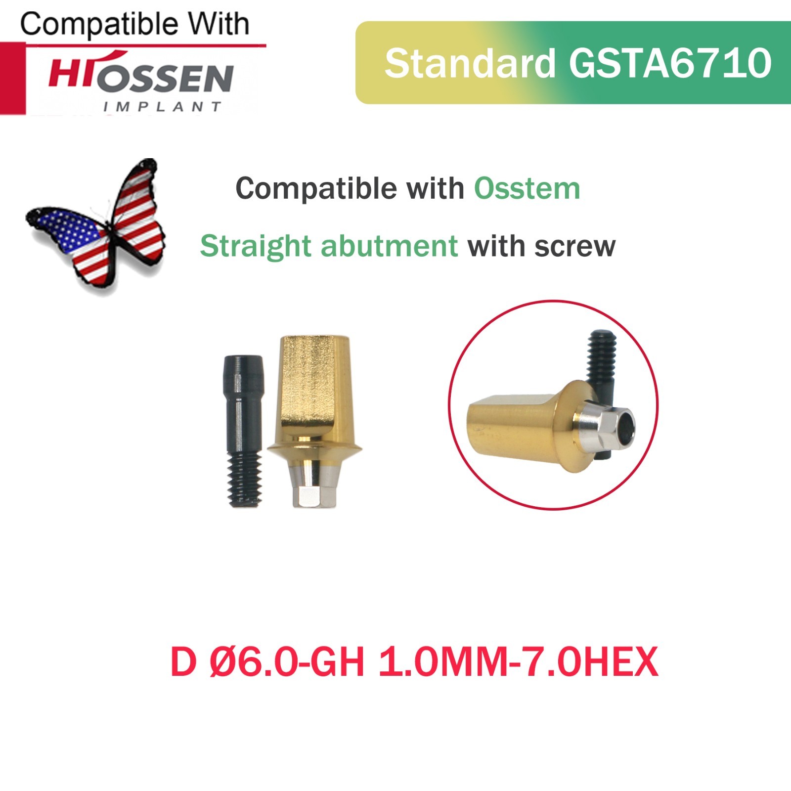 US Dental Mini/Regular Straight Transfer Hex Abutment – Fit Hiossen ET/Osstem TS