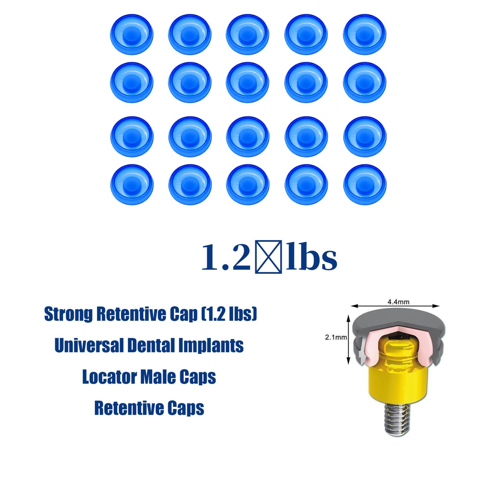 US 20Pcs Dental Overdenture Locator Implant Abutment Retention Cap Inserts Set