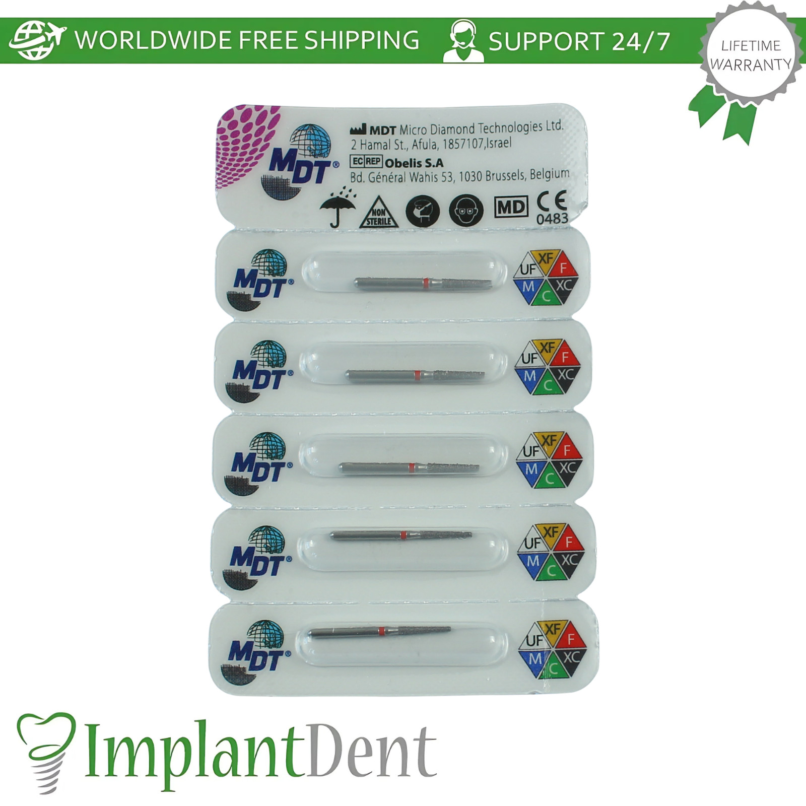 Dental MDT Flat End Taper FG Diamond Burs 172 Crown Preparation Detailed Shaping