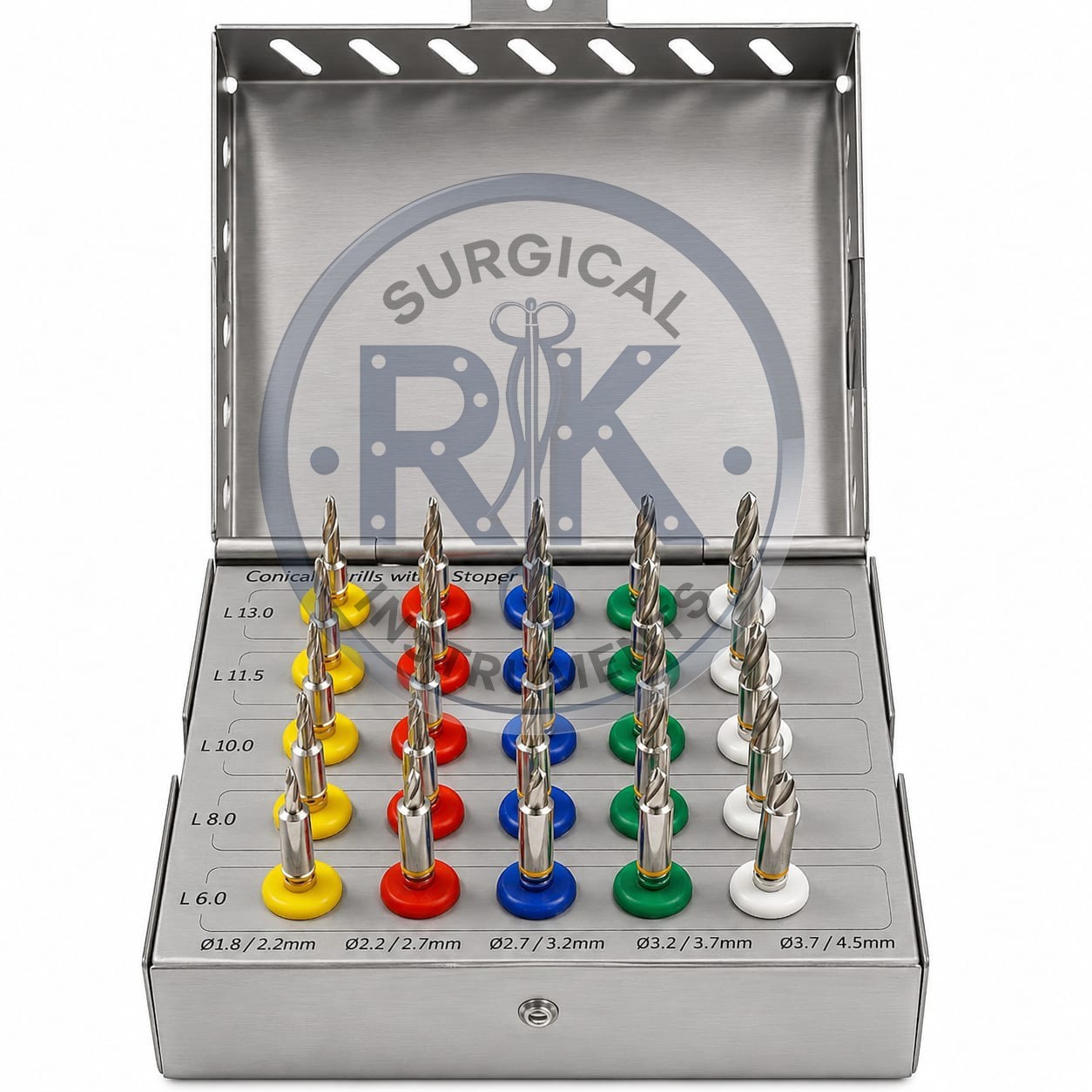 Dental Implant Guided Surgery Kit 25pcs Conical Drills with Stoppers Set