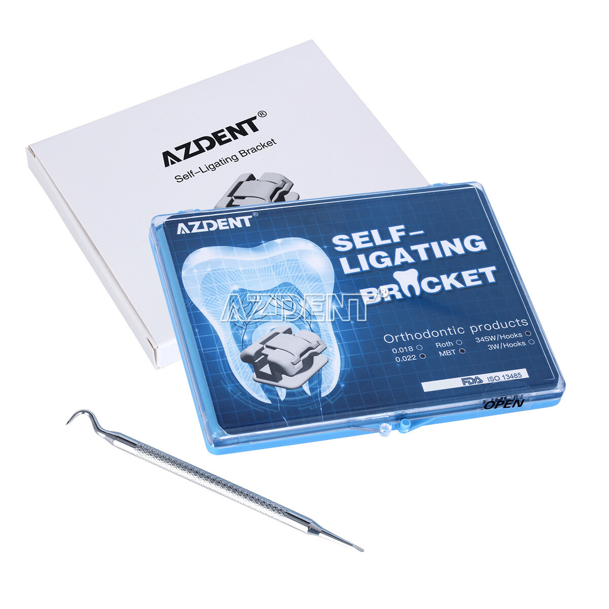 AZDENT Dental Self-Ligating Bracket Buccal Tube MBT Roth 0.022 Hooks 345/Tool