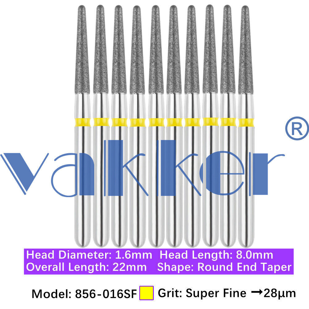 Vakker 10pc Dental Diamond Burs Round Long Round End Taper Diamond Bur