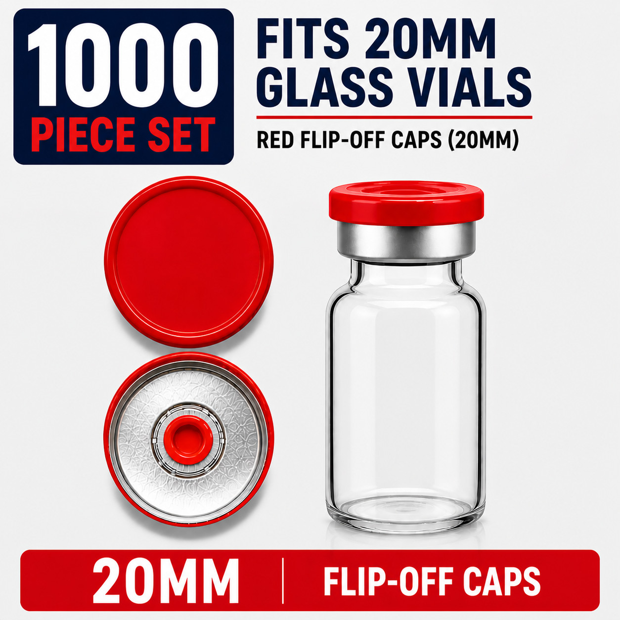 20mm Aluminum Shiny Flip Off Serum Vial Seals + Rubber plugs 1000