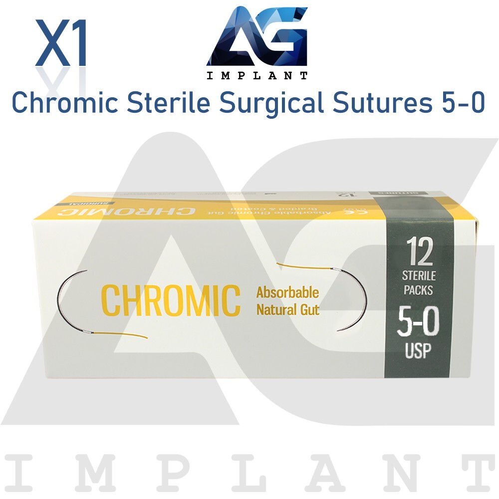5-0 Chromic Gut Sterile Training 75cm Sut ures Brown Braided 12pc