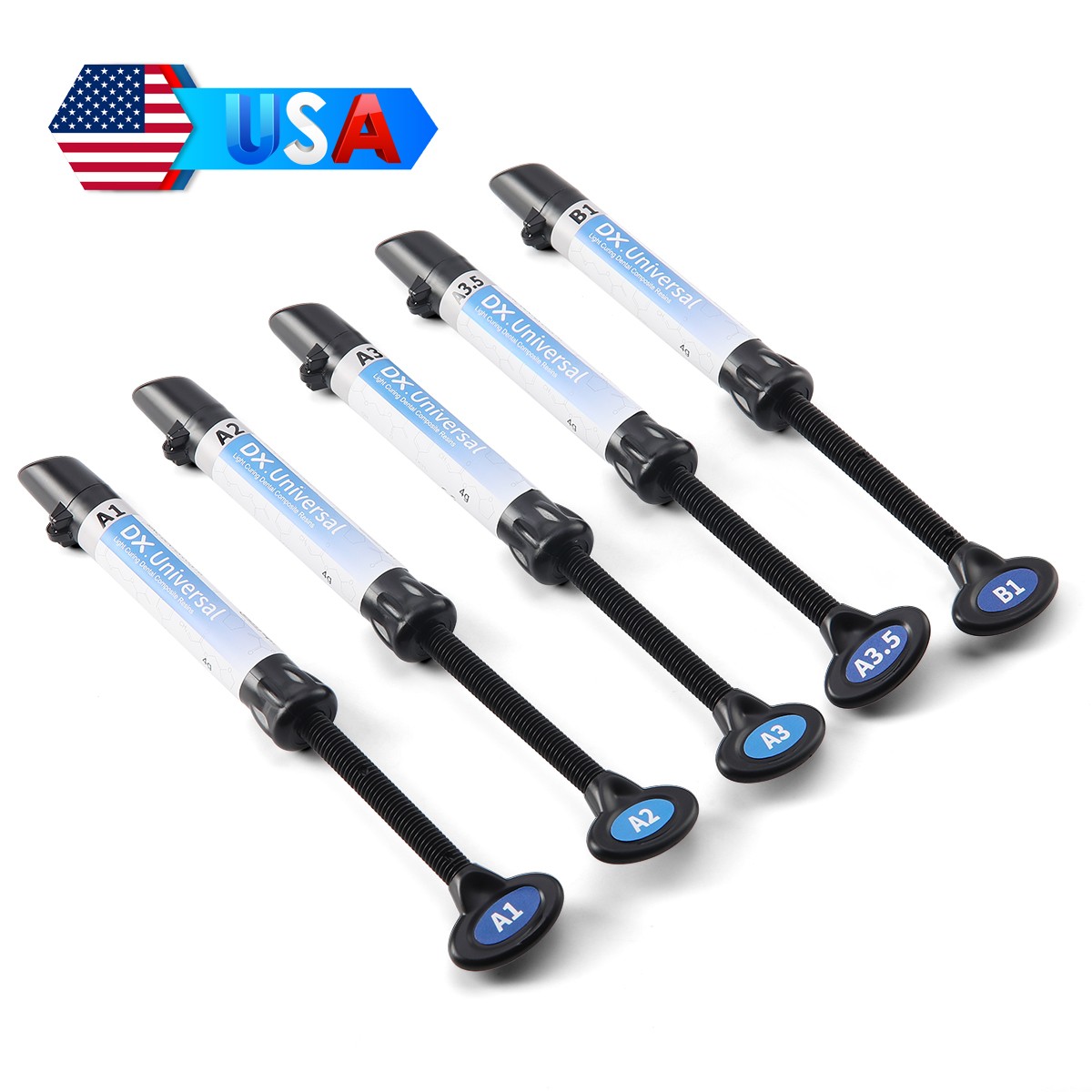 Dental Light Cure Composite Kit 5 Colors A1-A3.5 with Etchant & Bonding Agent
