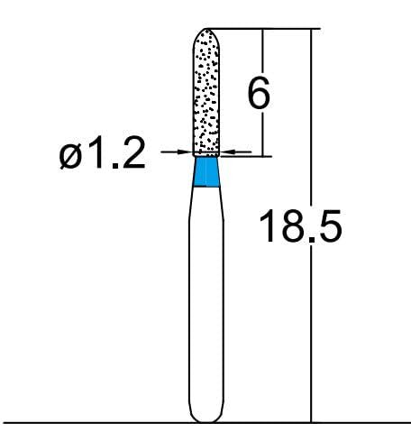 Torpedo, Cylindrical 1.2mm Dia. Medium Grit Diamond Dental Bur 25 Pcs. 284.12M1S