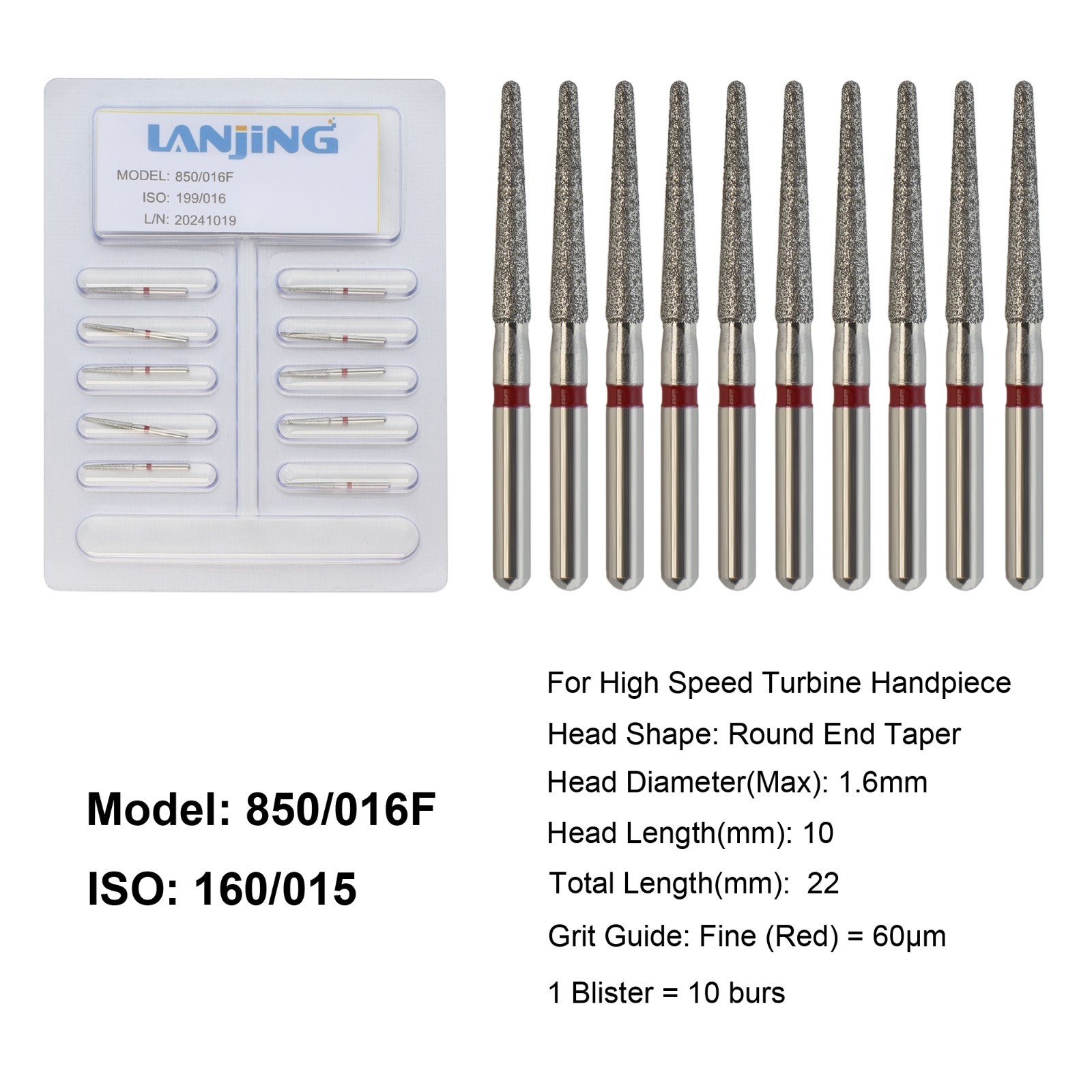 Diamond Burs Dental Round End Taper Diamond Bur FG Coarse Fine High Speed 856
