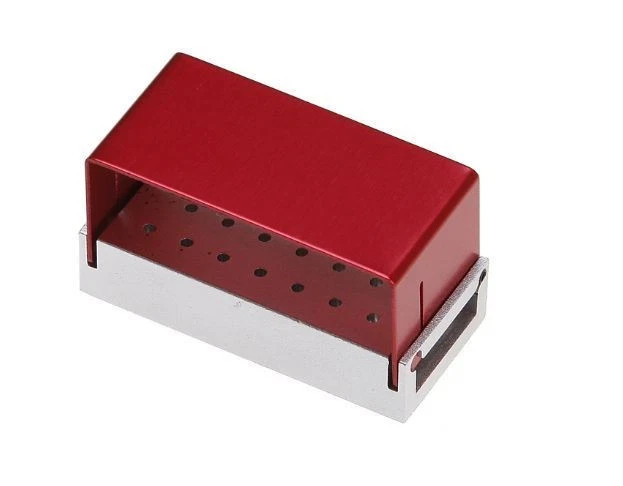 Dental 1.6mm Bur Holder Block ALUMINIUM Autoclave Box 20 Holes – RED (U.S.A)