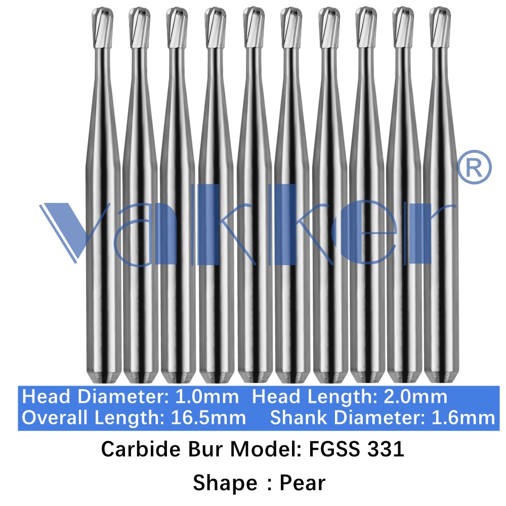 10-100pc Vakker Dental Carbide Burs FGSS331 Pear Short Shank Bits for High Speed