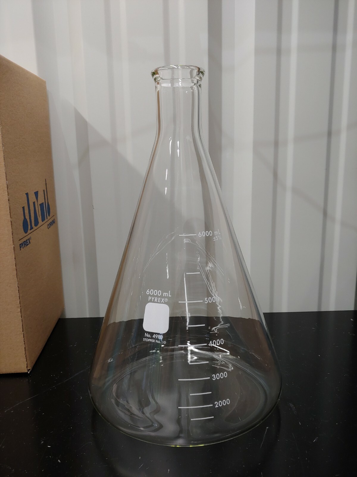 Corning Pyrex 4980-6L 6L Erlenmeyer Flask Narrow Mouth Heavy Rim Graduated