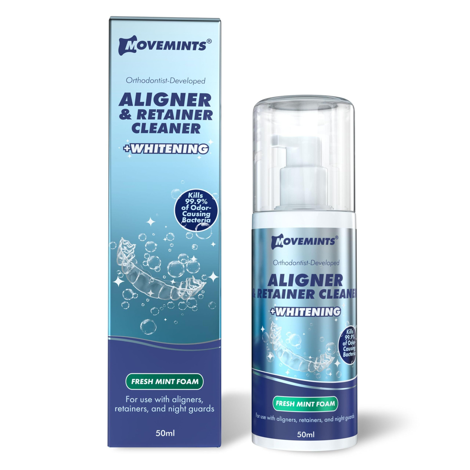Movemints Aligner & Retainer Cleaning Foam + 1.69 Fl Oz (Pack of 1), White