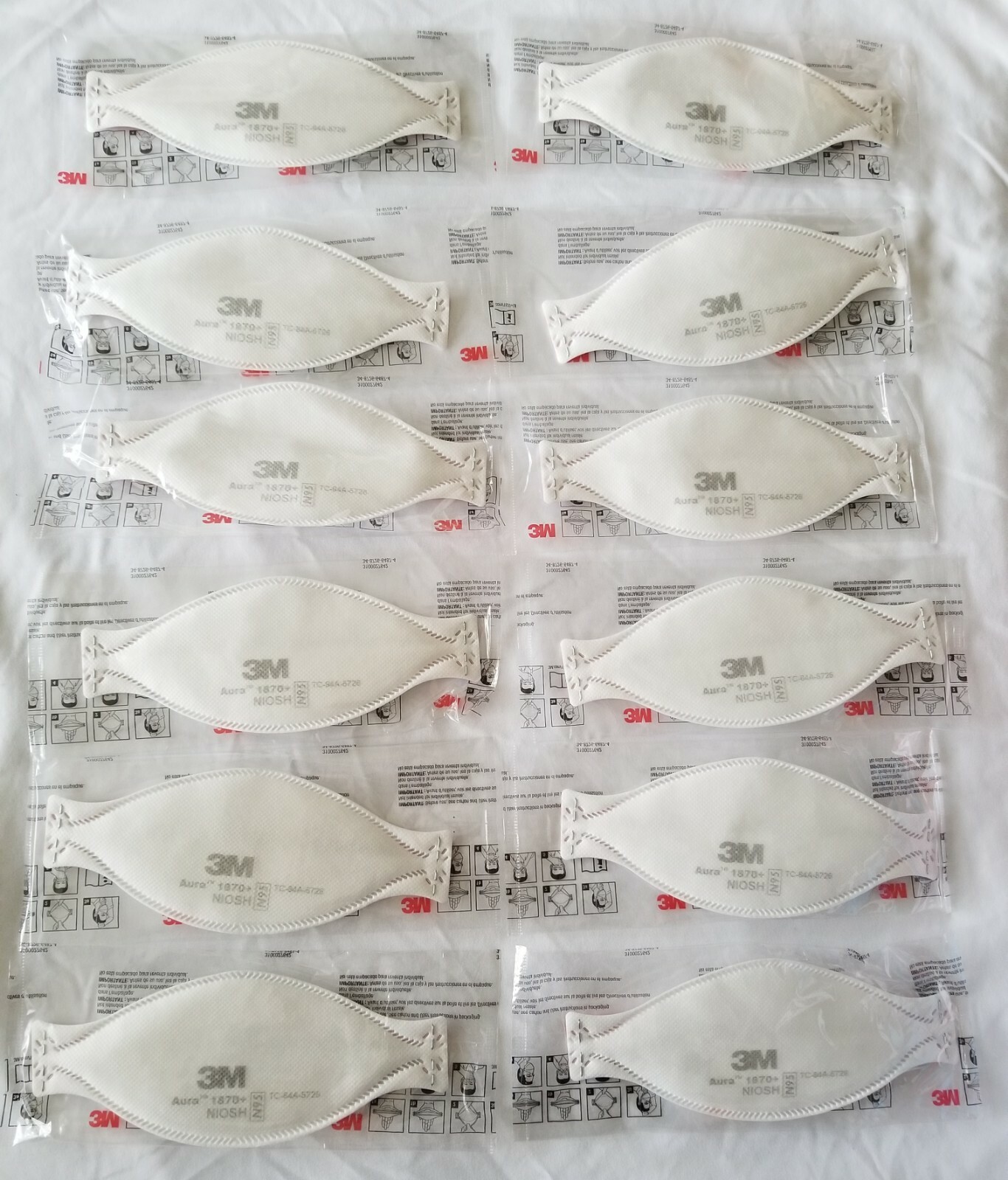 3M Aura 1870+N95 NIOSH Particulate Respirator Disposable Mask 12PC NEW