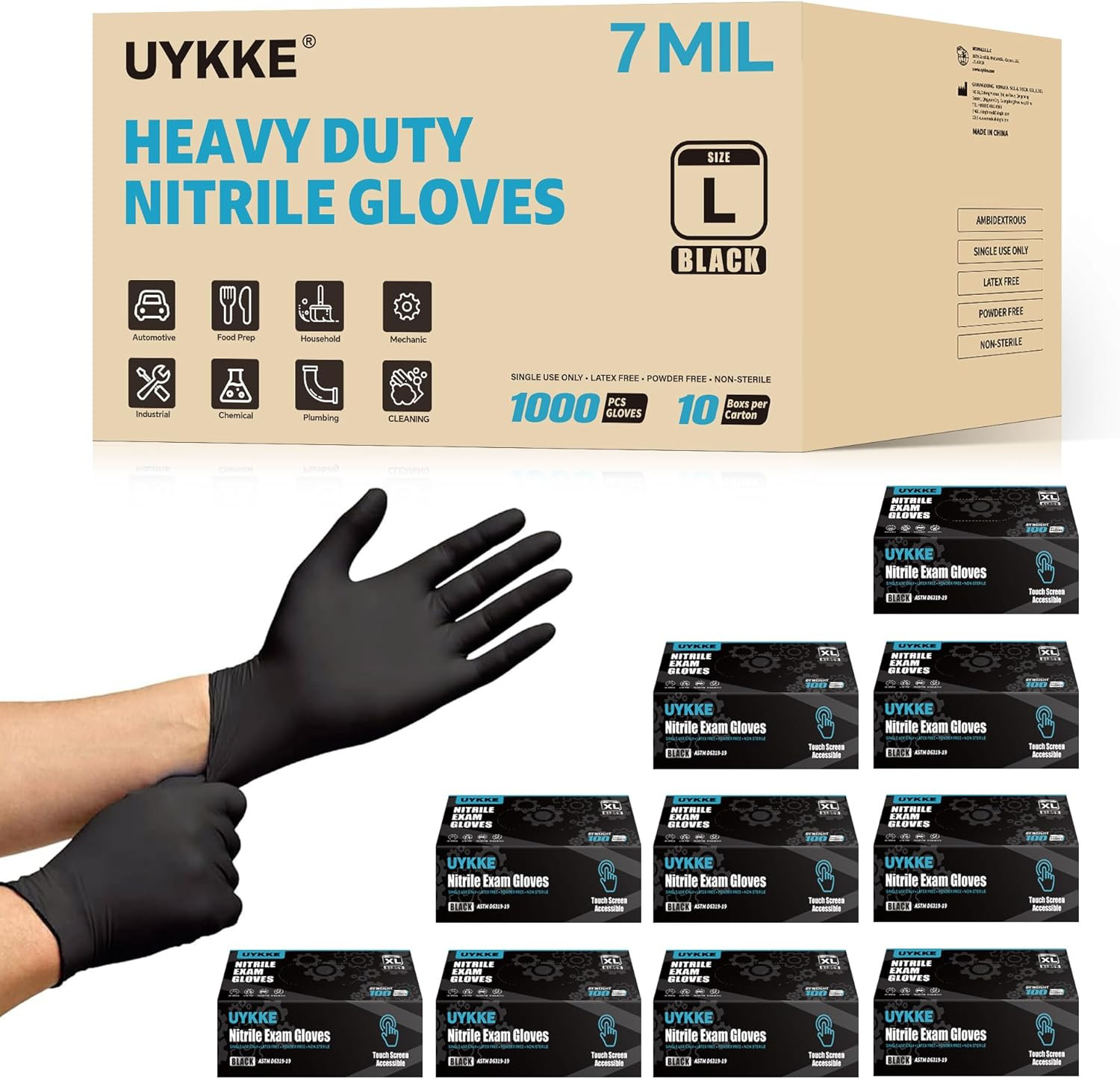HEAVY DUTY 7 Mil Nitrile Black Gloves Disposable Latex Free Rubber Latex Cleanin