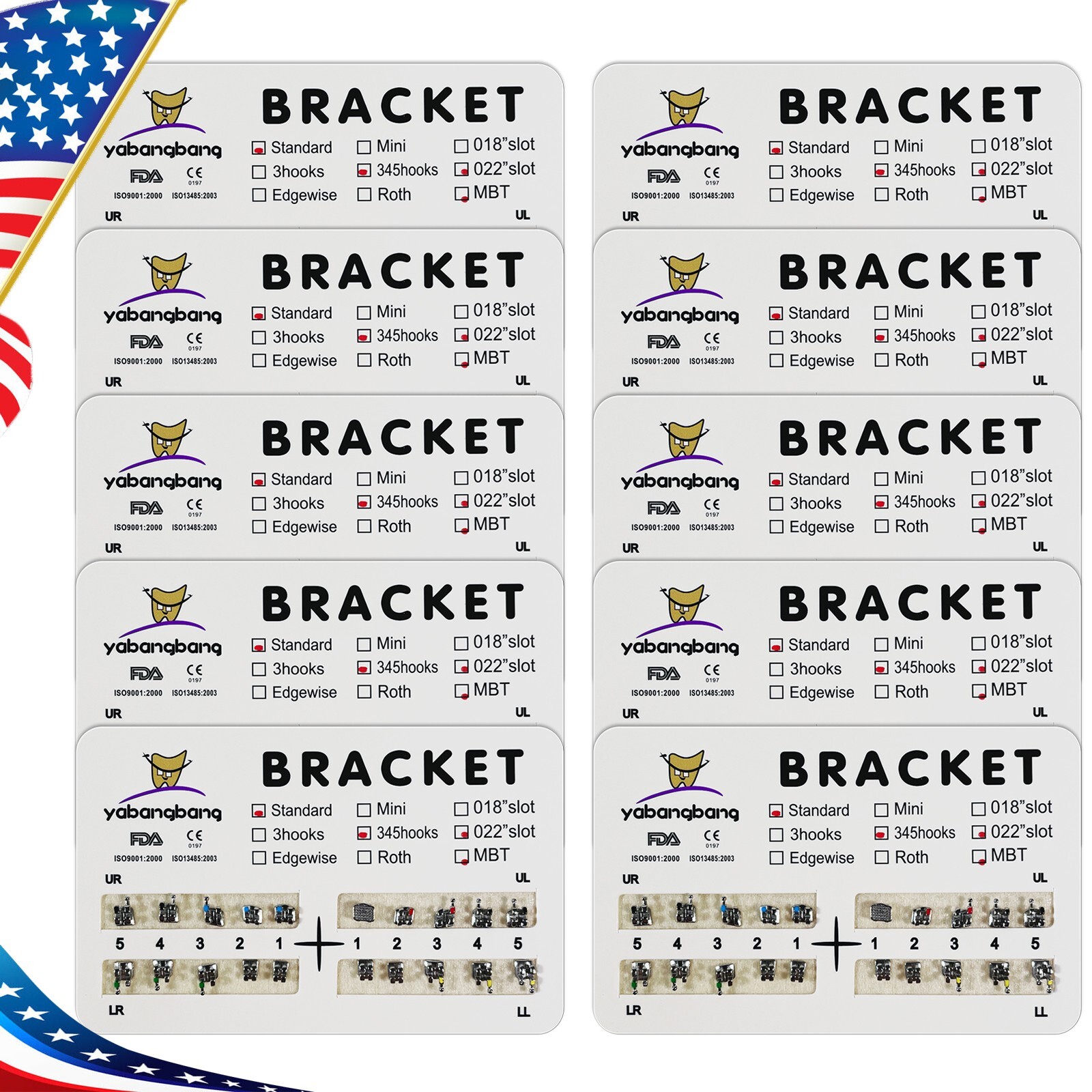 10 Packs/200 pcs Metal Standard MBT 022 Slot 3 4 5 Hooks Brackets Braces Sio