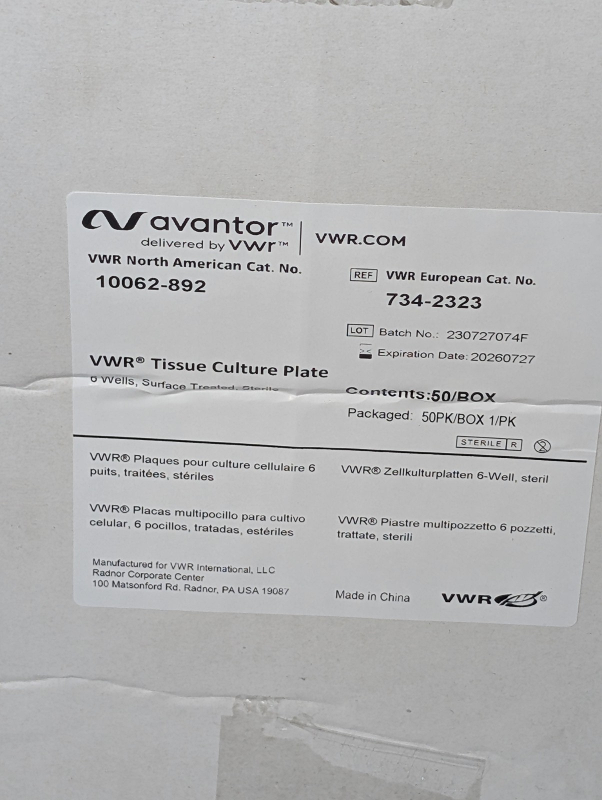 VWR Avantor 10062-892 Culture Plate 6-Well Sterile Ex 07.2026 (42 Remaining)