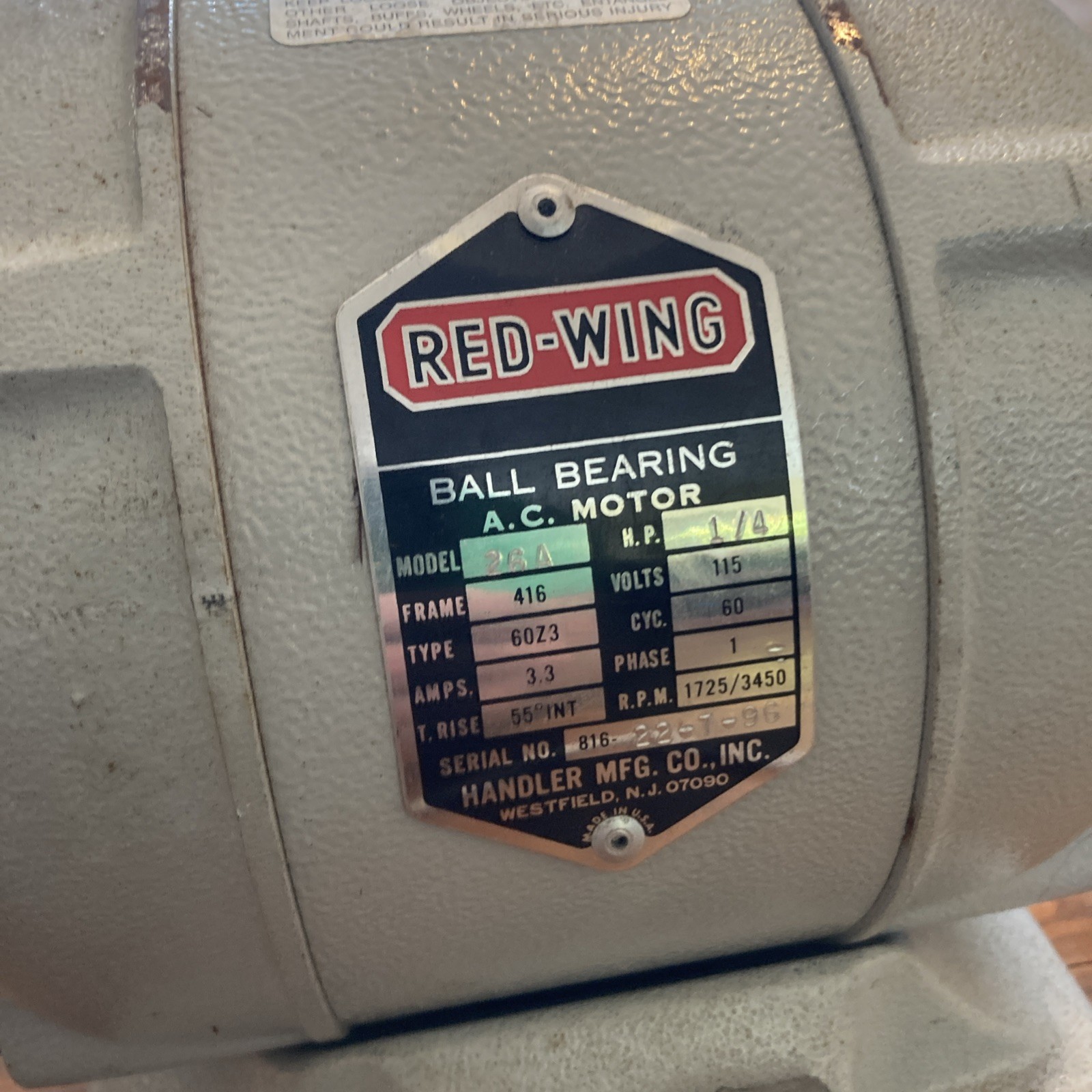 Handler Red Wing 26A Ball Bearing A.C. Motor Dental Jewelry Polishing 1/4 HP