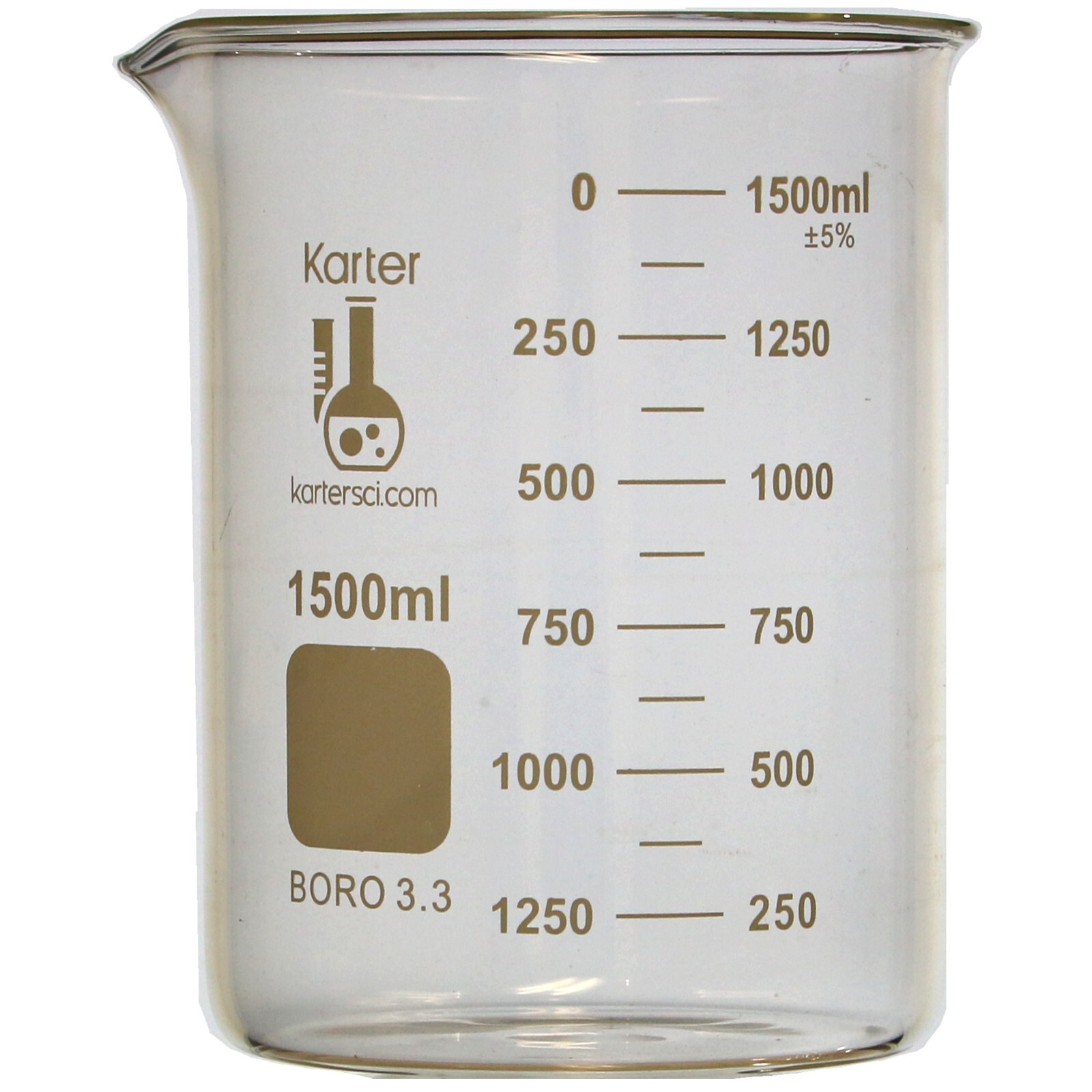 1500ml Glass Beaker, Low Form, Graduated, Karter Scientific 406I2 (Single)