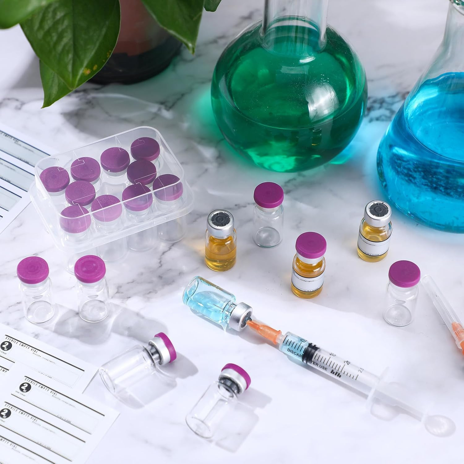 20 Pcs 2Ml Sealed Sterile Empty Vials with Self Healing Injection Port Glass Pen