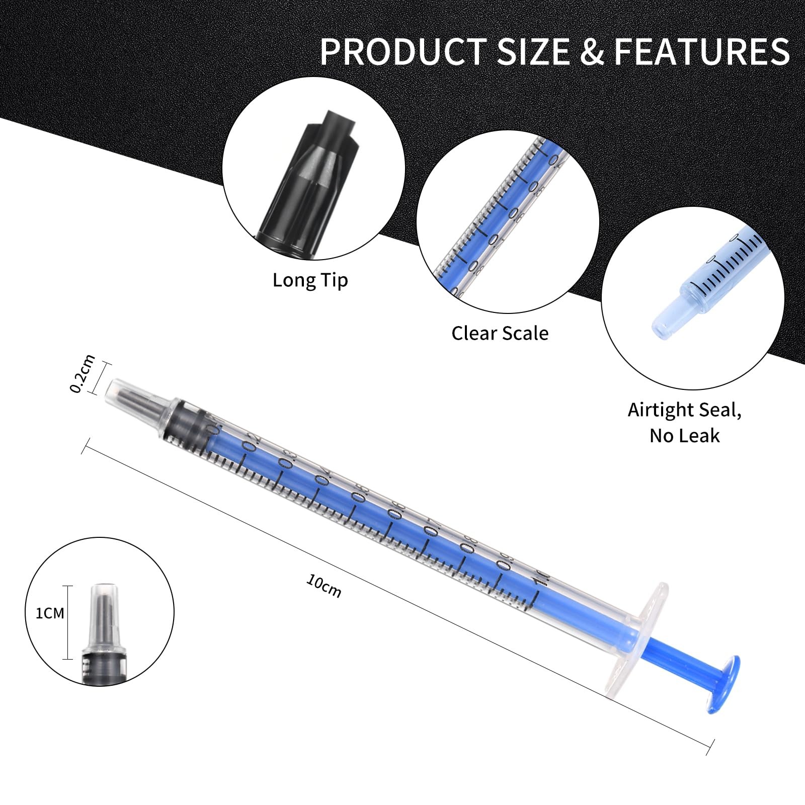 20 Pack 1ml Syringe with Cap for Liquid, 1cc Plastic Small Syringes with Cover