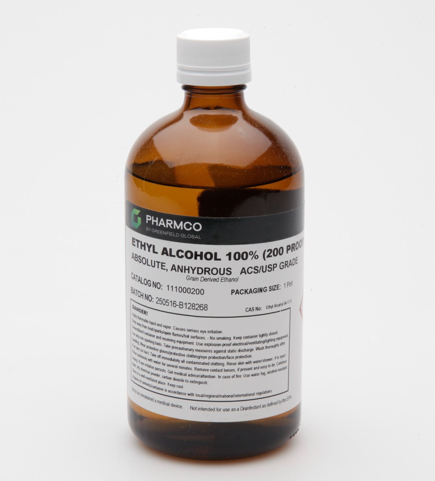 Pure Ethyl 100% 200 proof 1 Pint PHARMCO by Greenfield Global