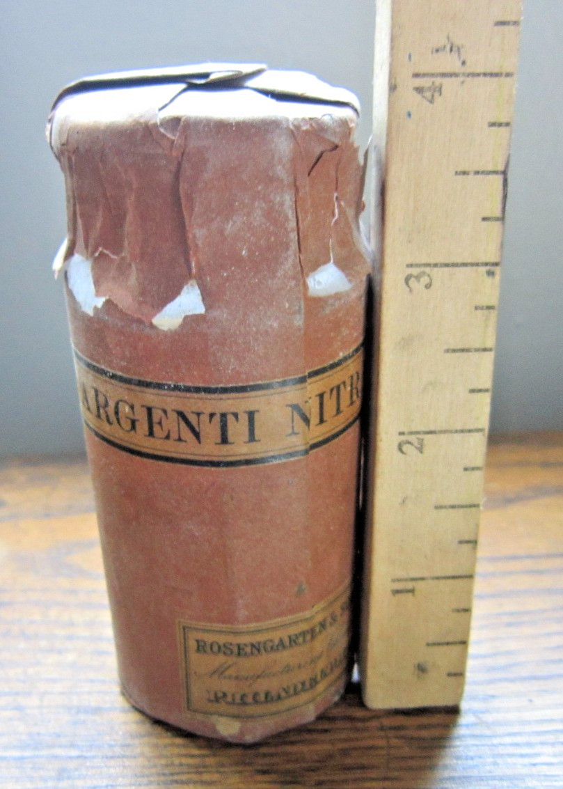 NOS Silver Nitrate Crystal Bottle Rosengarten & Sons Chemical Jar Argenti Nitras
