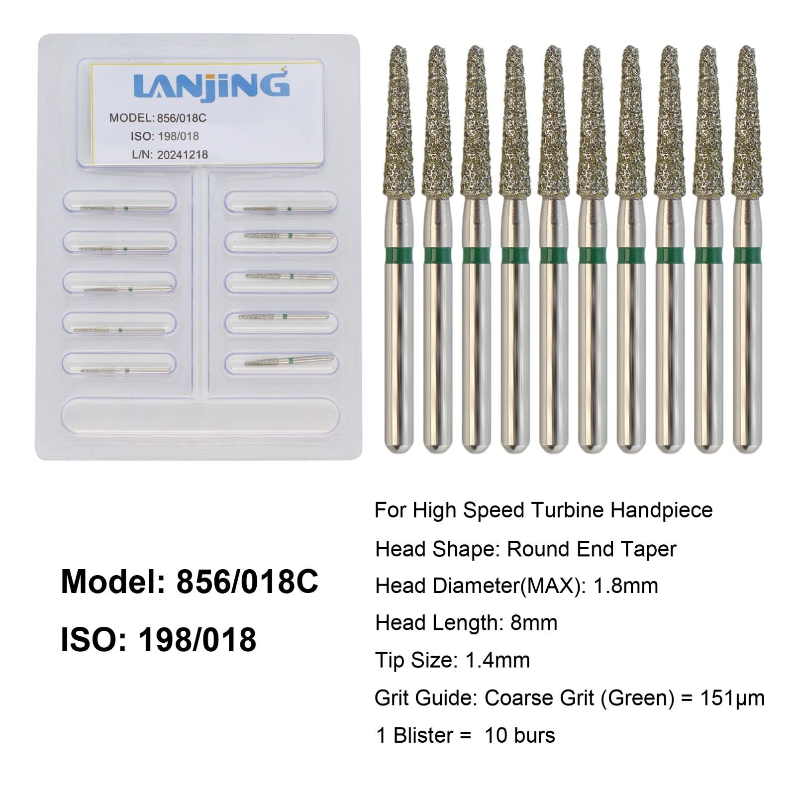 Dental Diamond Burs Round End Taper Diamond Bur Coarse Fine FG High Speed 856