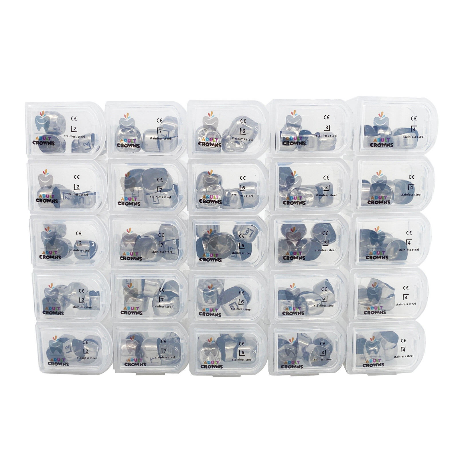 5Pcs/Box Dental Adult Crown Stainless Steel Primary Permanent Molar Crowns