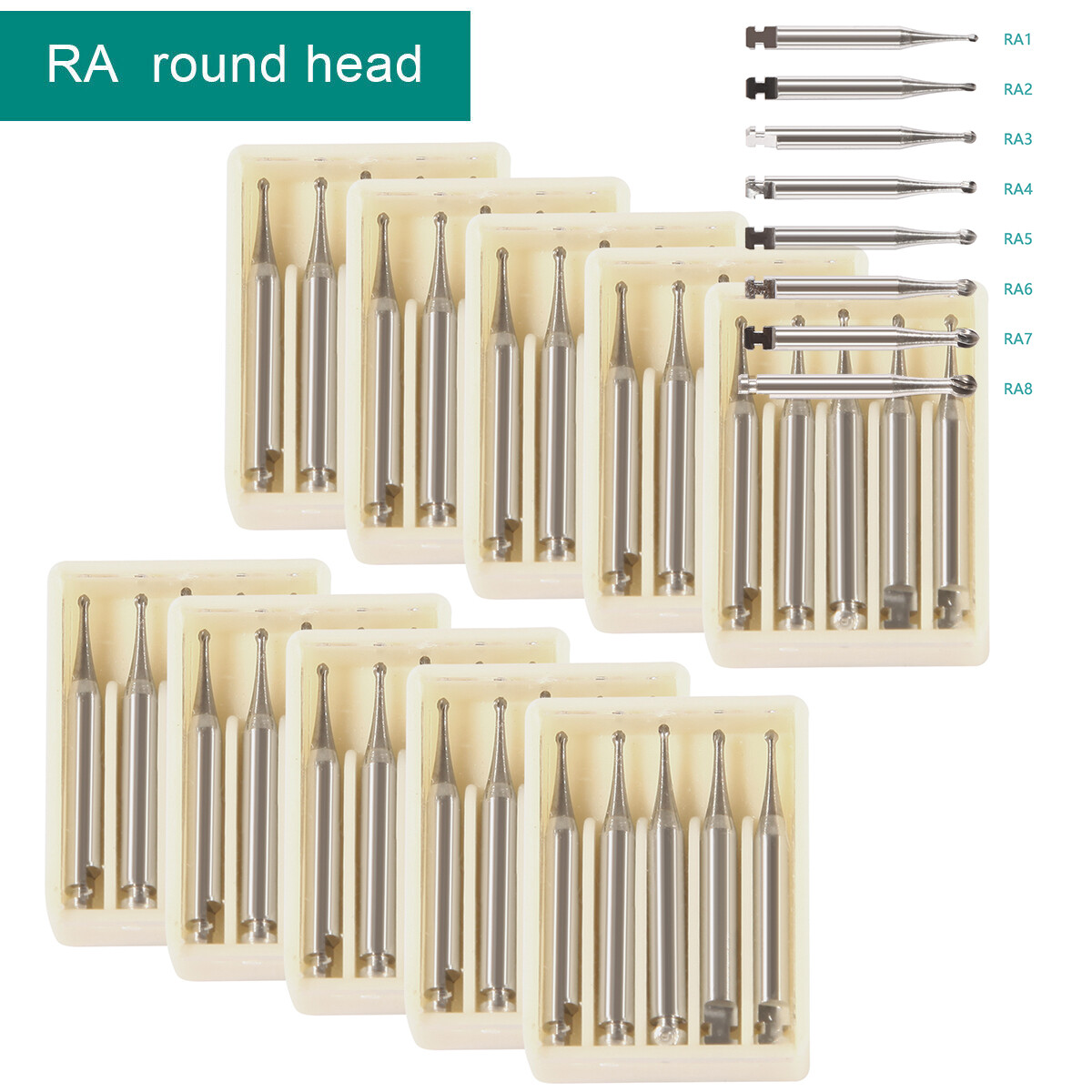 5-200pcs Dental Round Tungsten Carbide Bur Latch RA#1-8 for Slow Speed Handpiece