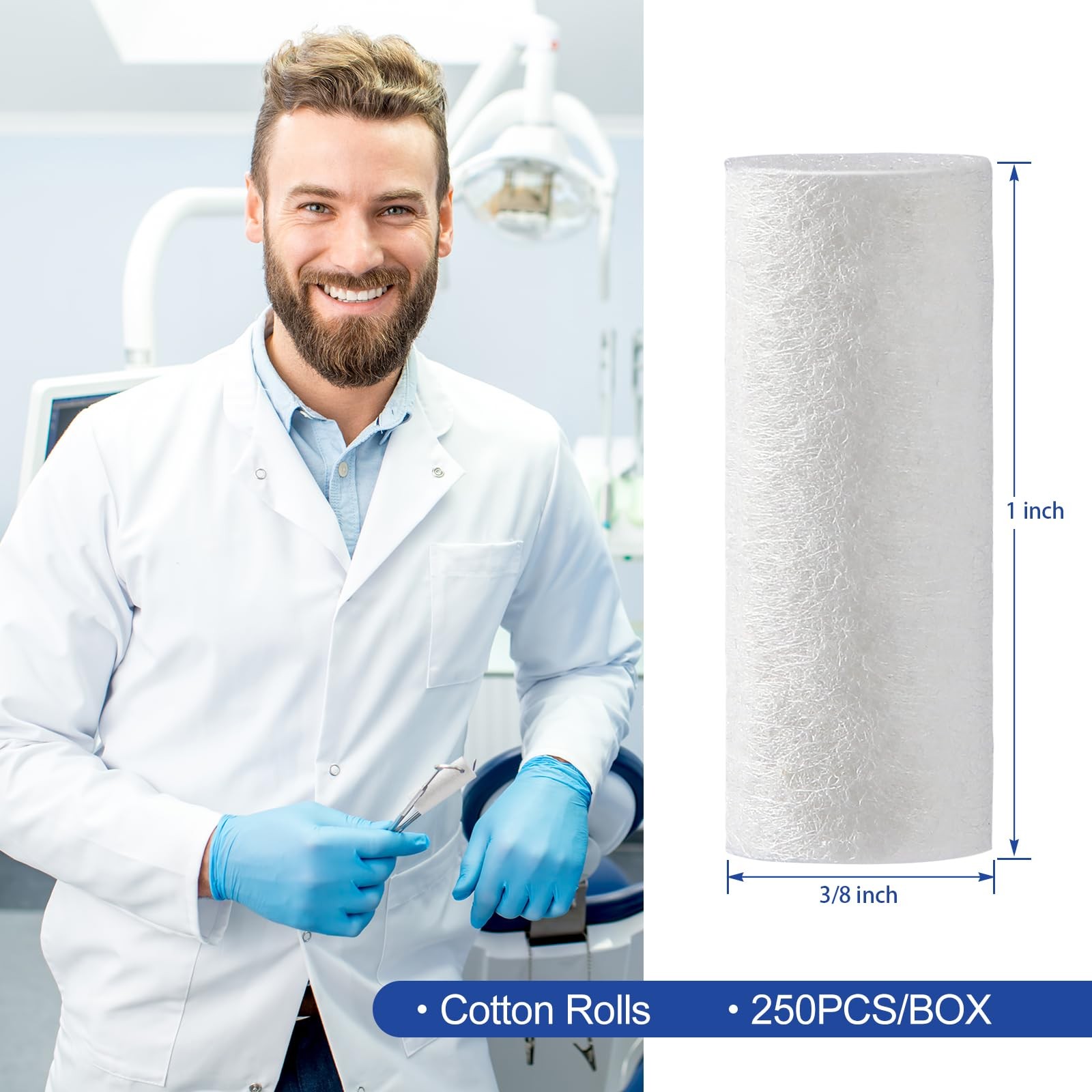 JMU 250 Pcs Dental Cotton Rolls, 1” Non-Sterile Nosebleed Plugs, 1″ x 3/8″