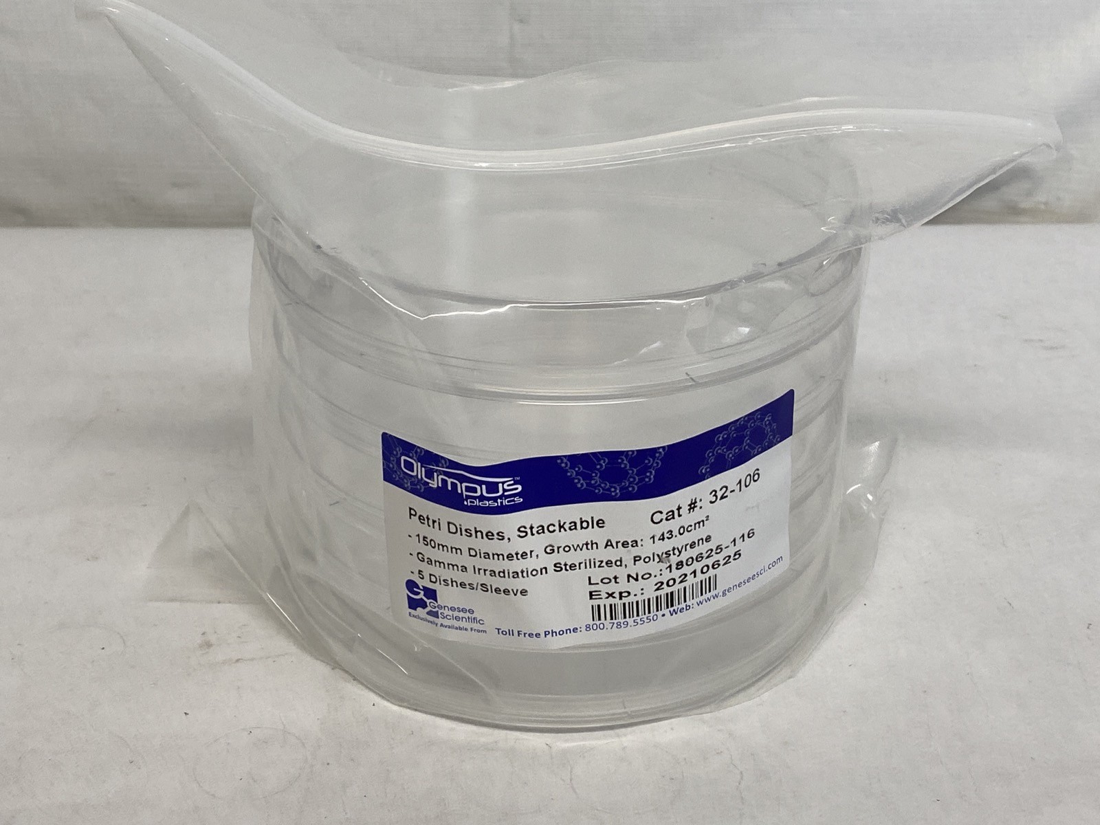 (75) GENESEE GenClone 143.0cm2 150x22mm PS Cell Culture Petri Dishes 5/Pk 32-106