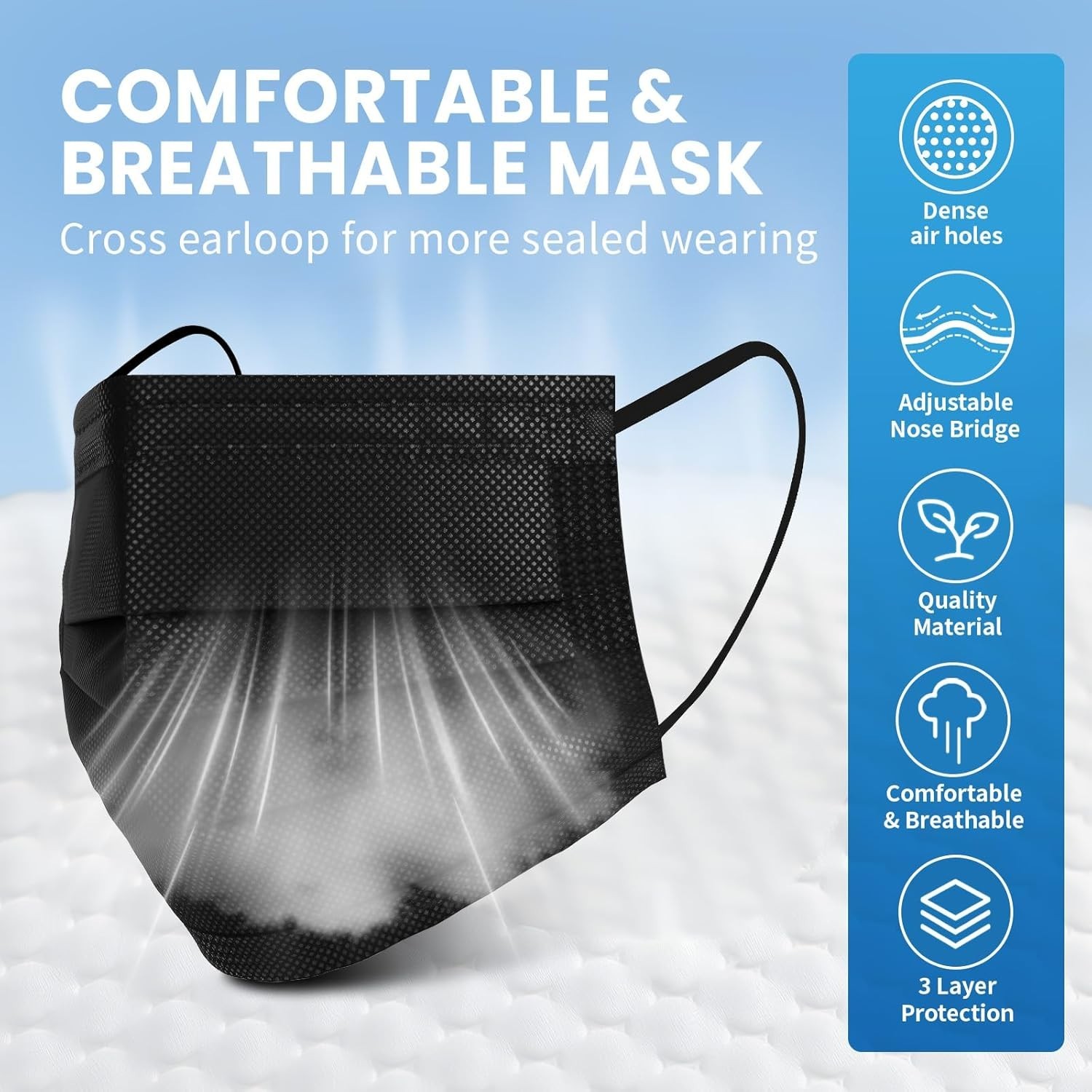 Disposable Face Mask 100 PCS Black Masks 3 Ply Protection Face Masks black