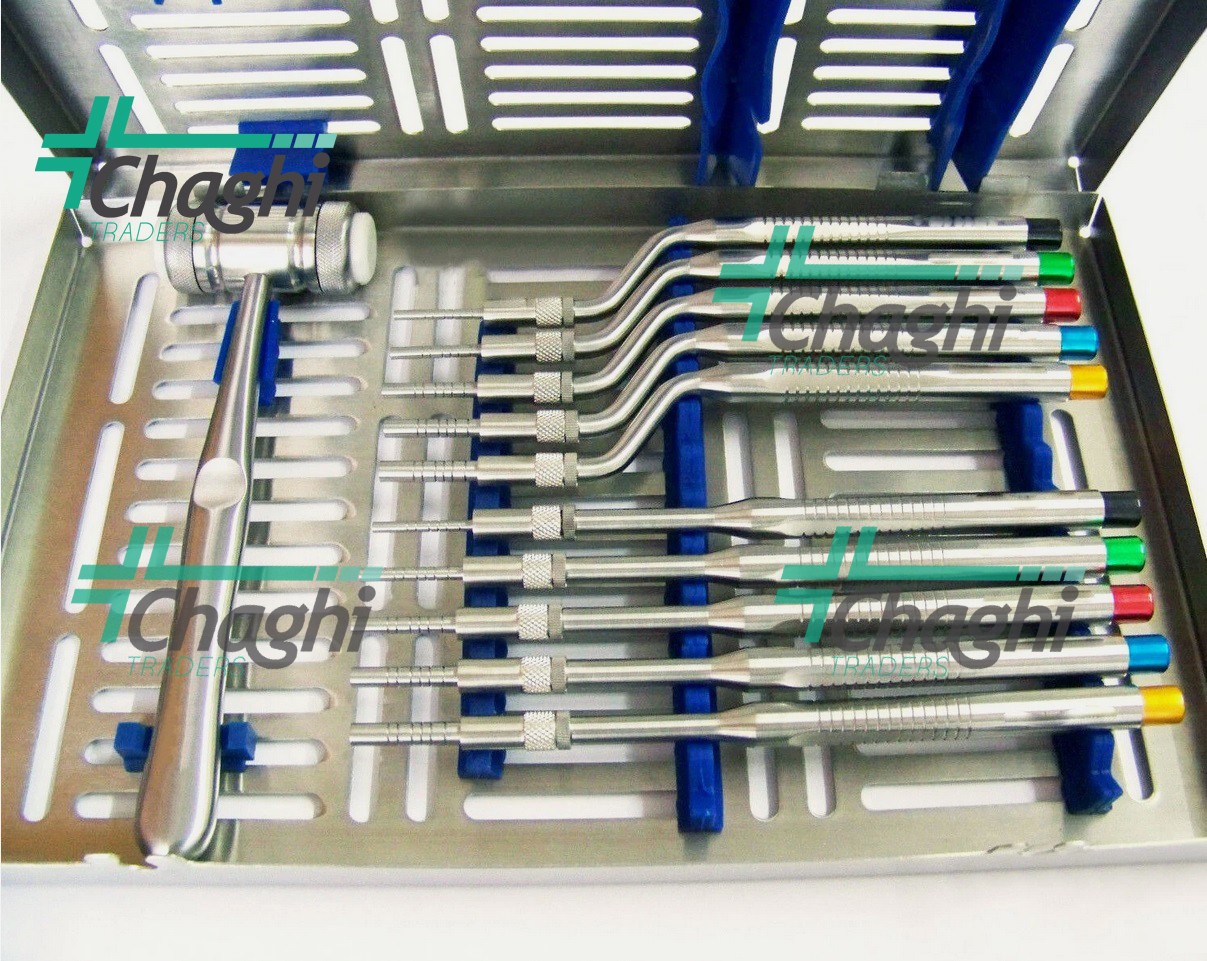 Sinus Lift Osteotomes Kit Straight Off Set Mead Mallet Cassette 12PCs Set Dental
