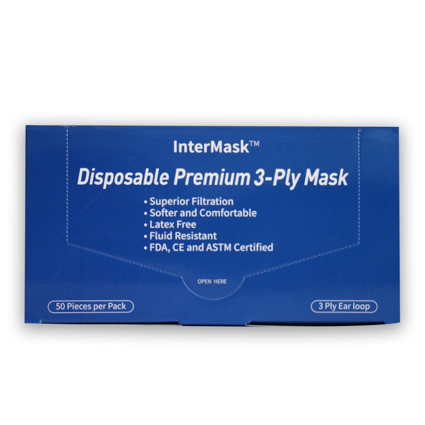 InterMask Disposable Premium 3-Ply Mask, ASTM Level 3, Box of 50