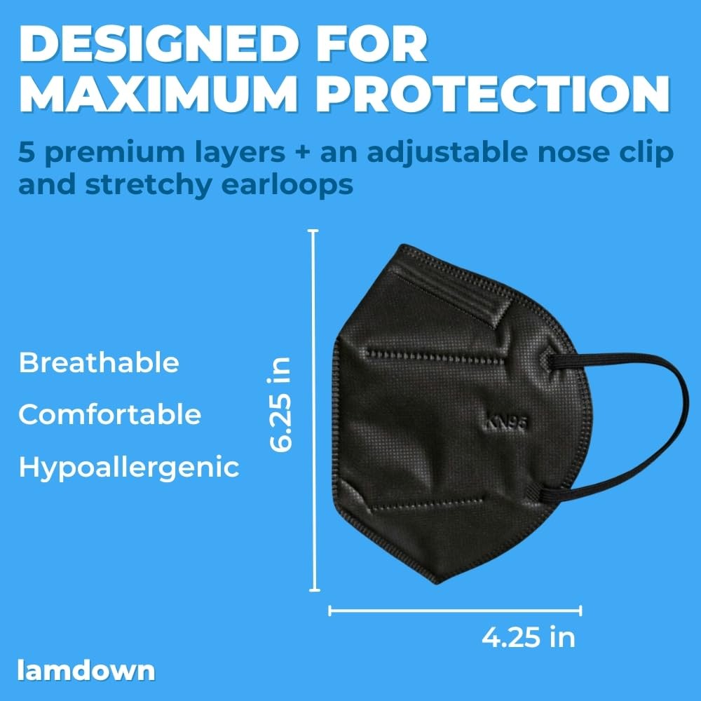 Kn95 Face Masks, Individually Wrapped, Premium Disposable Dust Mask, Black